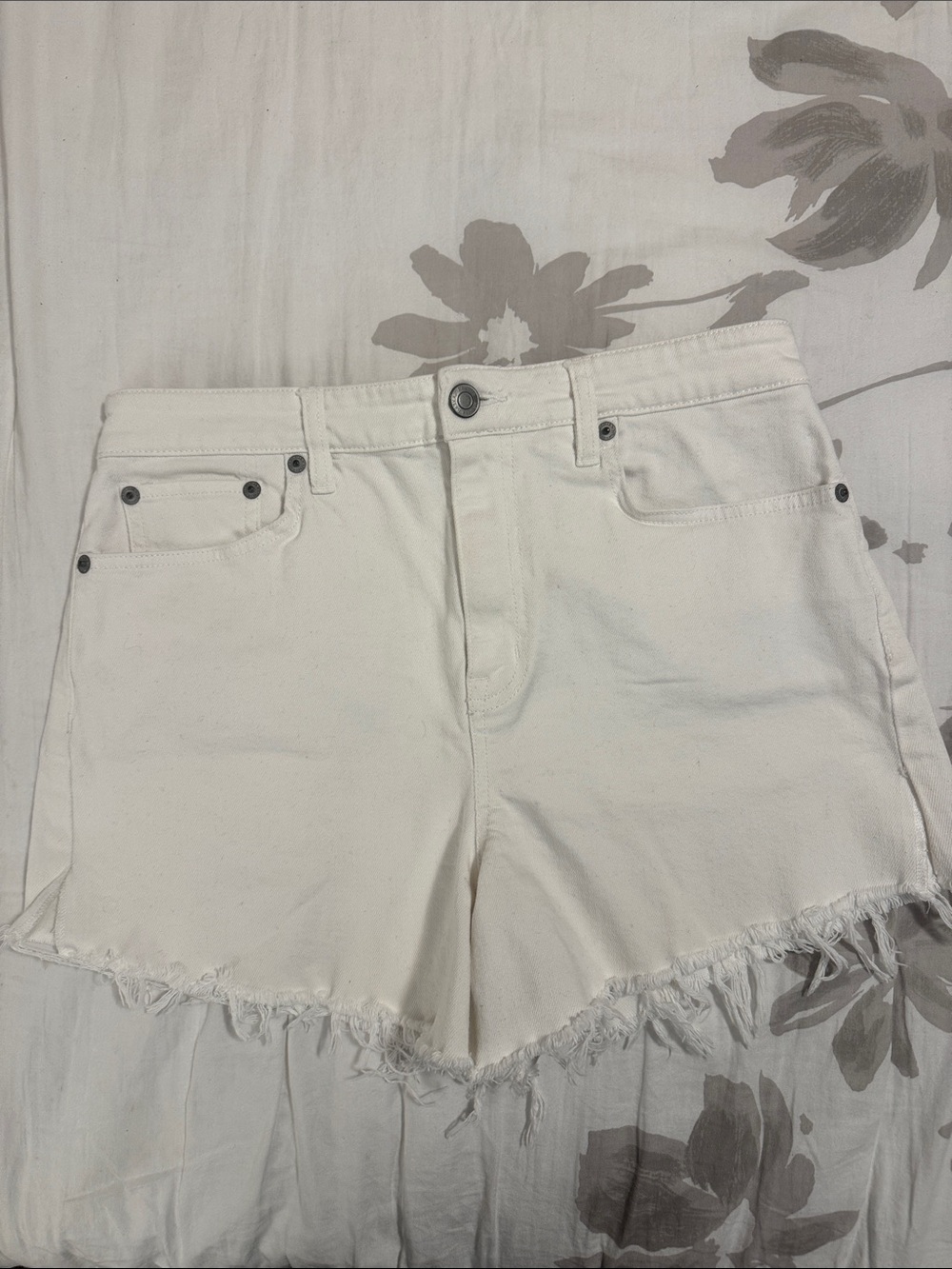 Ralph Lauren Cream-Frayed Hem Denim Shorts